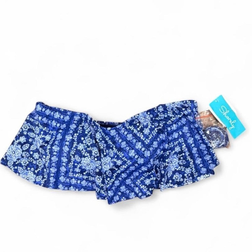 Shorely Blue Floral Bandeau Crop Swim Top Size L NWT - Picture 4 of 4
